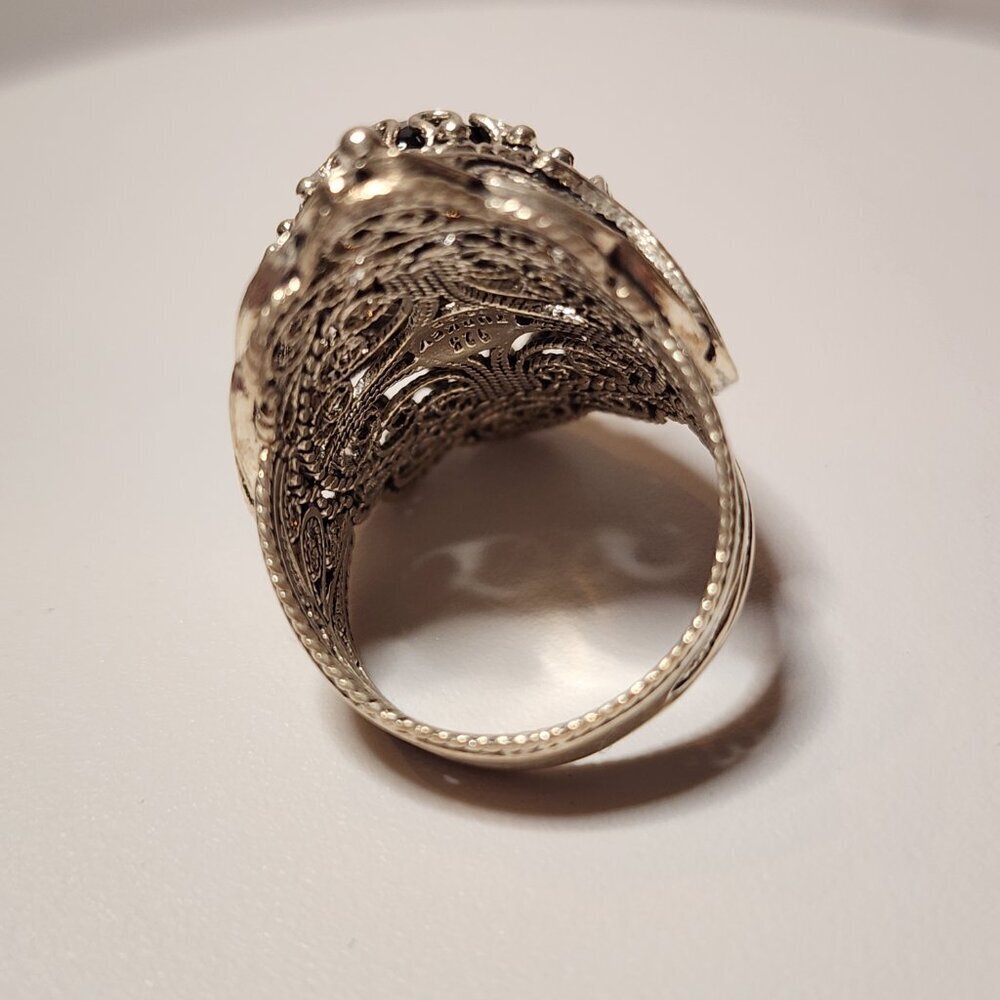 Vintage 925 Silver Black Onyx Filigree Ring - Picture 2 of 8